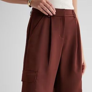 Express High Waisted Satin Cargo Trouser Pant